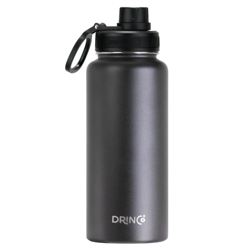 DRINCO Stainless Steel Water Bottle Spout Lid Vacuum Insulated Double Wall Water Bottle Wide Mouth (40oz 32oz 22oz 18oz 14oz) Leak Proof Keep Cold Sport Camping Hiking (32 oz, 32oz Black) - Image 1